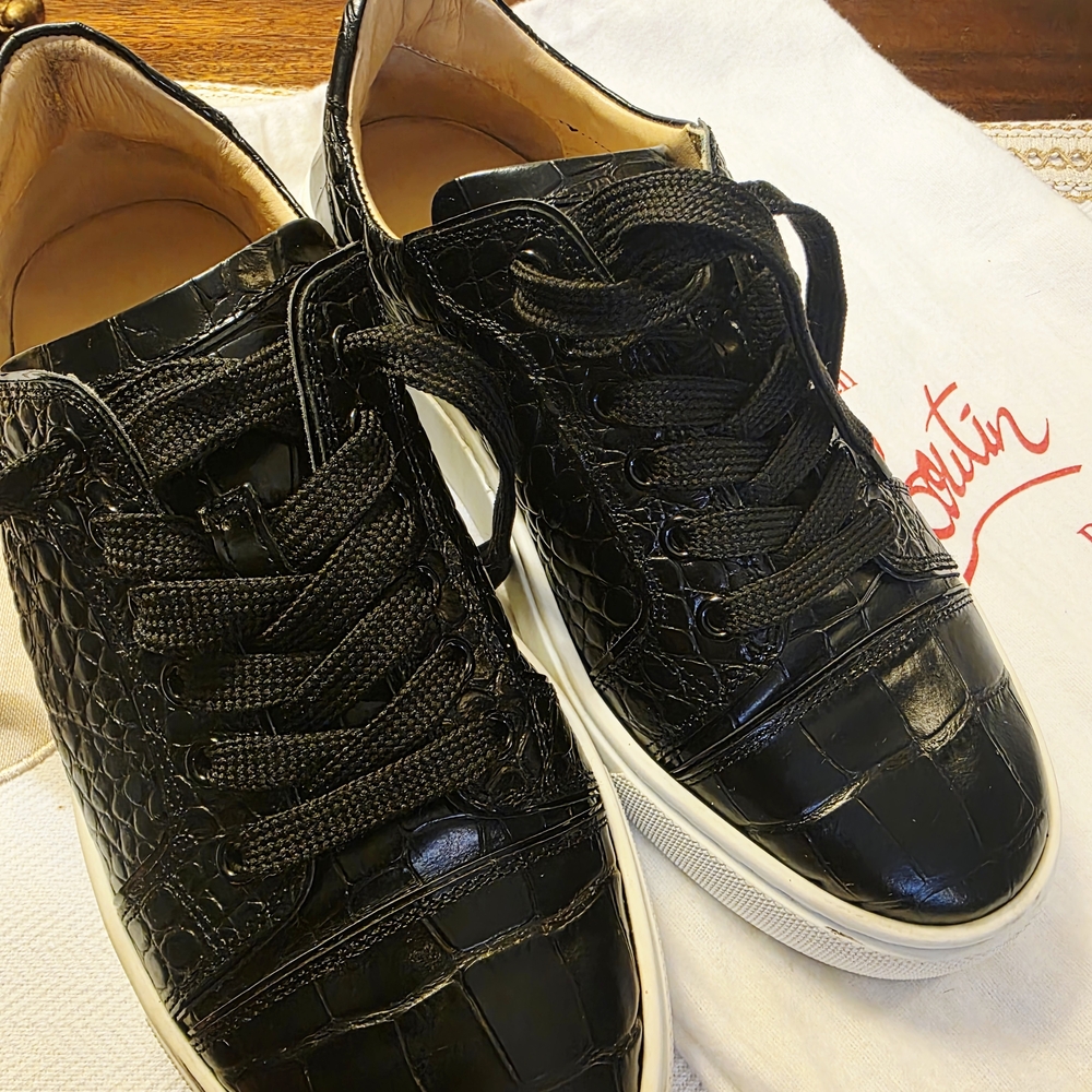 Christian Louboutin Black Crocodile Embossed Men's Sneakers